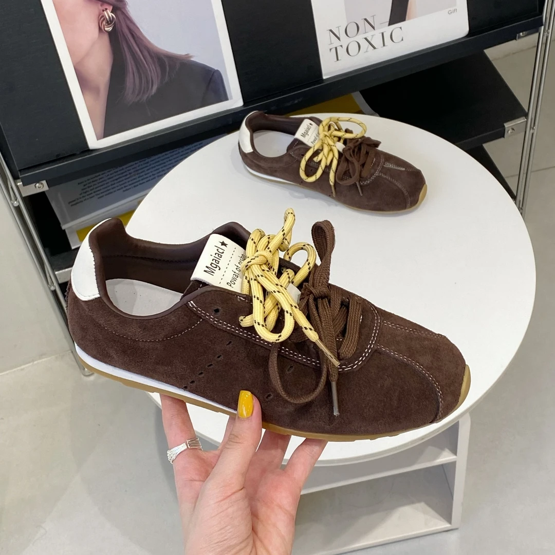 显脚小复古运动德训鞋女2025秋季爆款小众双鞋带踩屎感真皮阿甘鞋