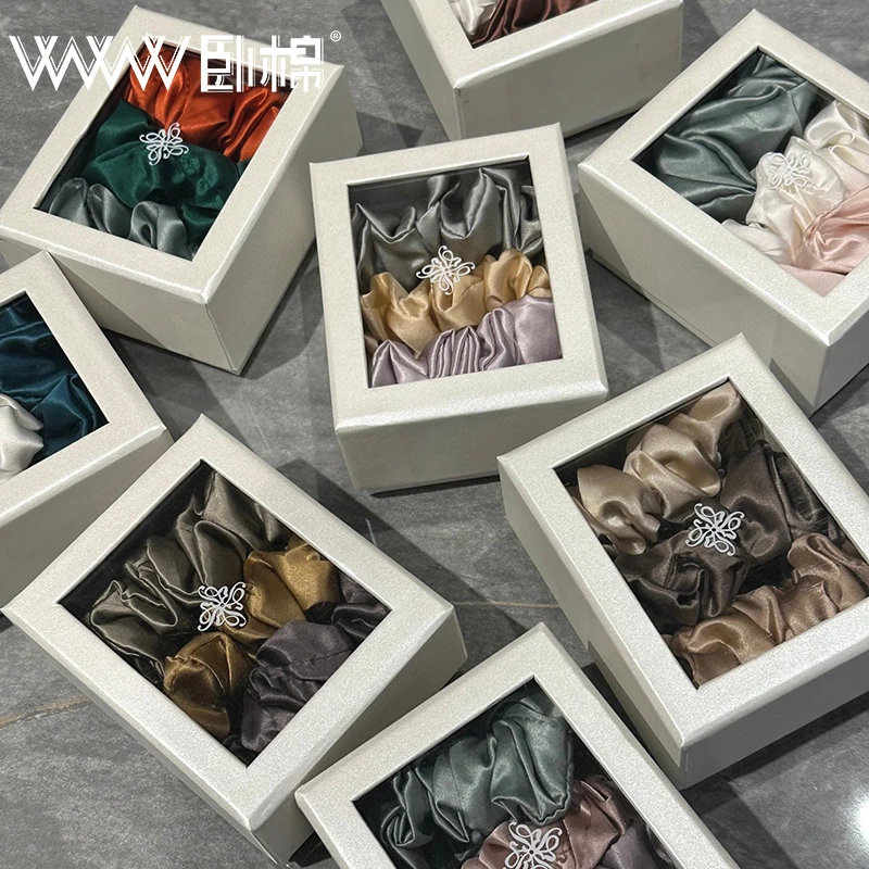 WWW简约纯色高档真丝发圈三条装随机颜色