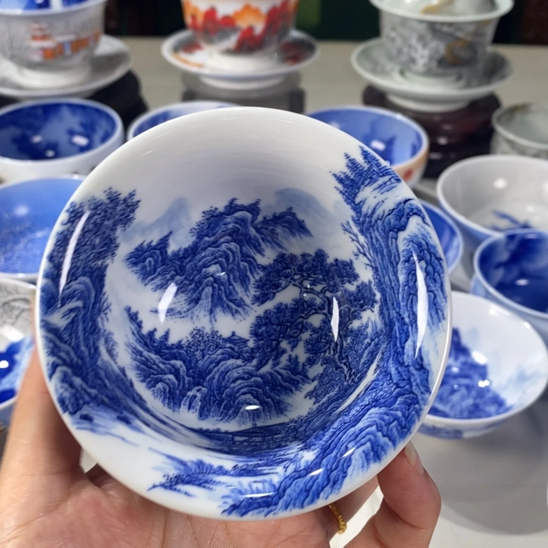 面***壳青花山水主人杯杯