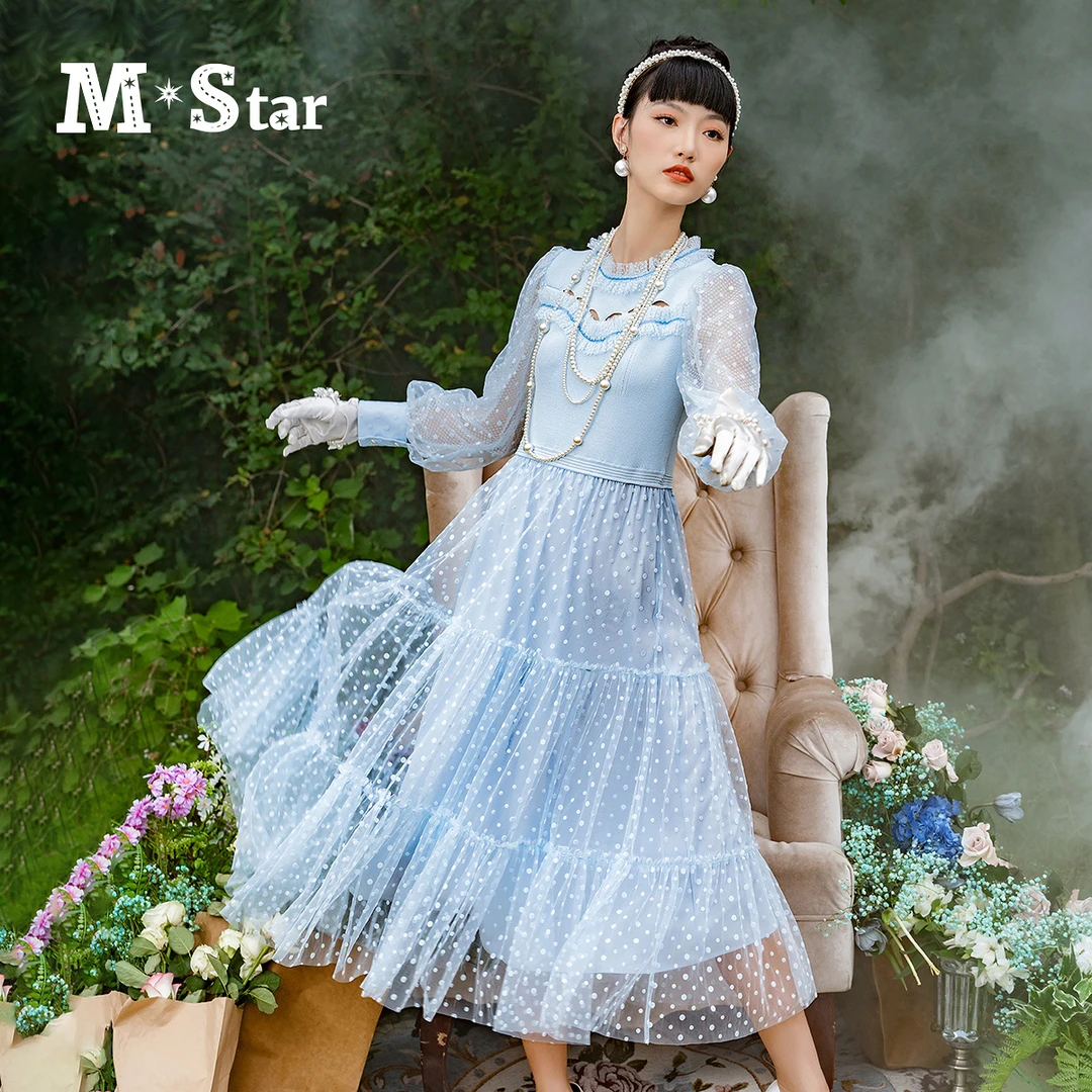 【高高甄选】M-Star法式浪漫网纱长袖连衣裙SFEL111622