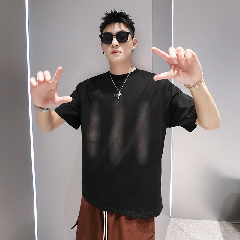 有术设计感重磅纯棉短袖T恤男士夏季美式潮牌圆领情侣宽松印绣t恤