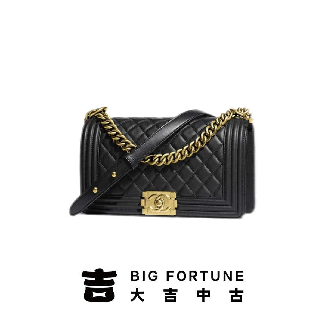 大吉中古/Chanel香奈儿黑金leboy中号单肩包
