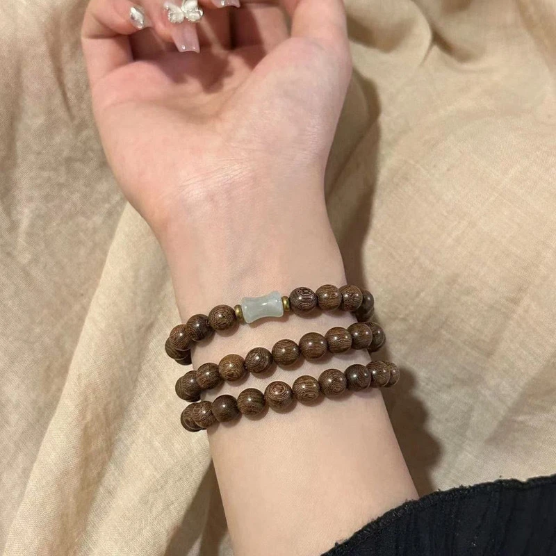 手链 20-清冷双层手链木质手链金丝搭配东陵竹节多圈手串女生百搭