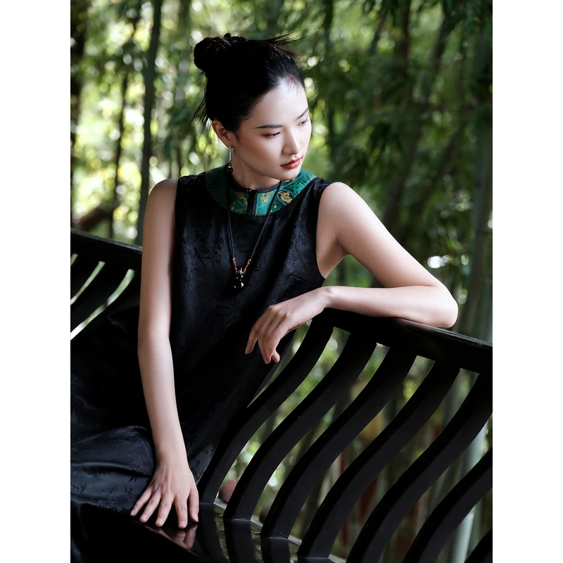 盛唐牡丹梅兰竹菊带圈香云纱配宋锦女裙新款气质香云纱老宋锦外套