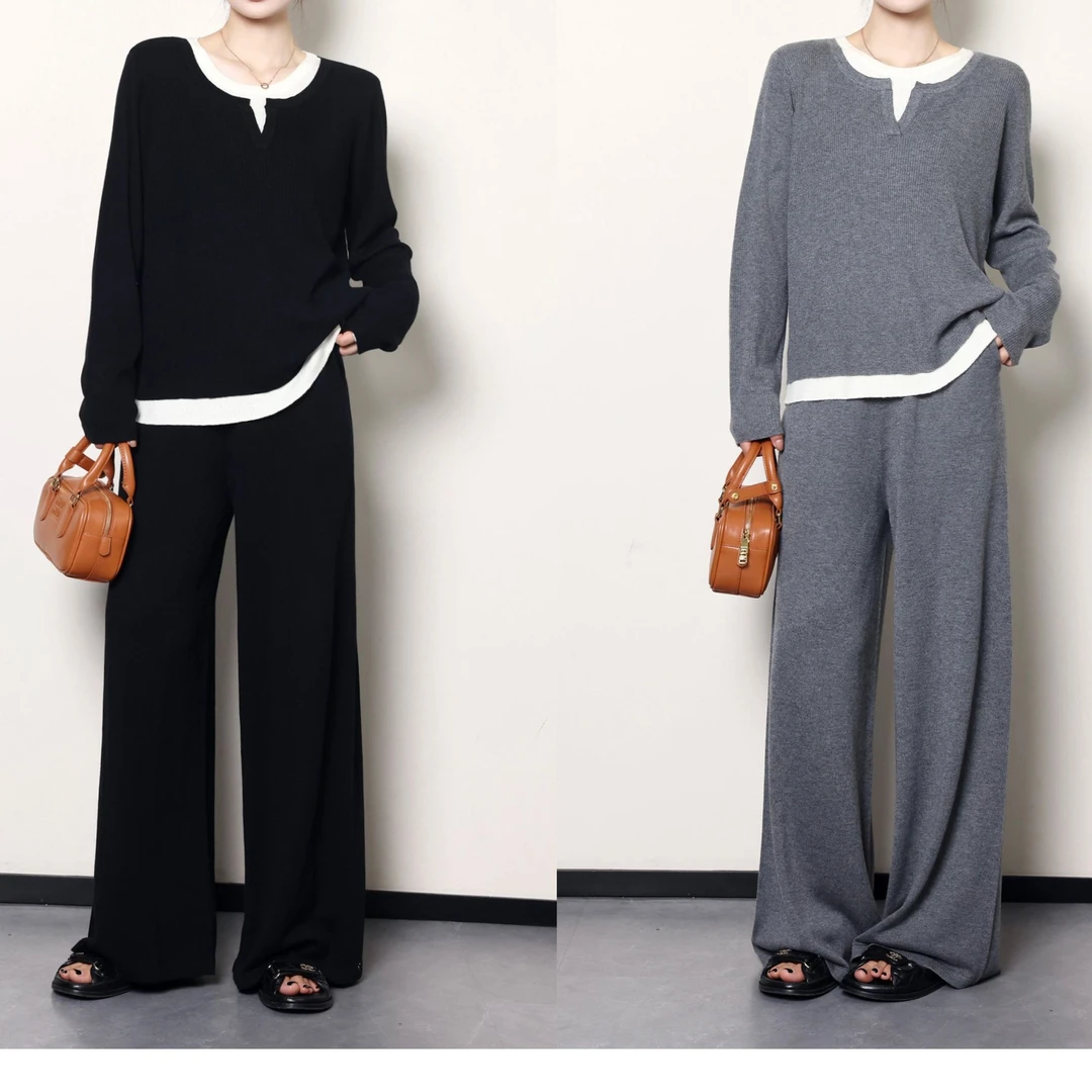 QC李潇洒【灰雾轨迹】微胖大码女秋冬时尚针织套装ZY408H42/3