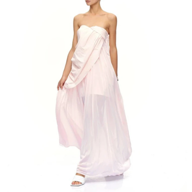 Leewei无袖抹胸解构拼接长连衣裙