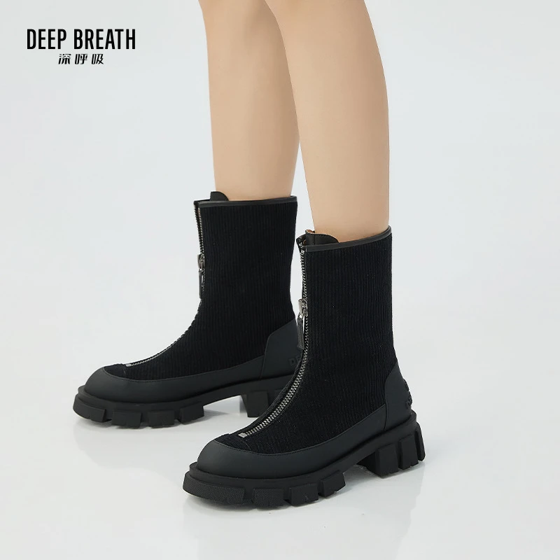 DEEP BREATH深呼吸哥弟真的好女鞋前拉链倒靴中筒靴女靴AX15198-1
