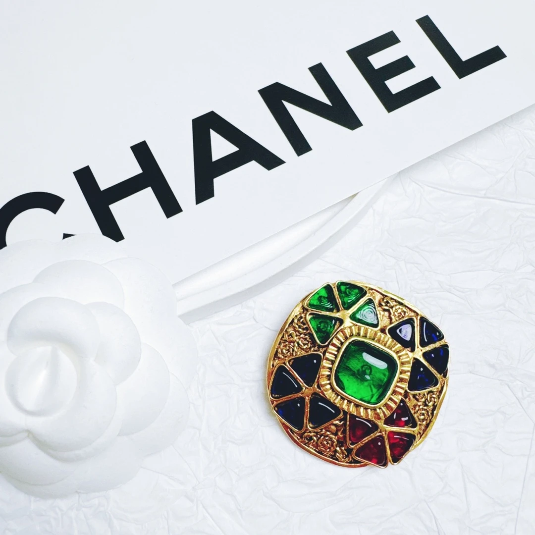 95新 Chanel/香奈儿 柚礼中古/香奈儿多色琉璃方形胸针lz412355