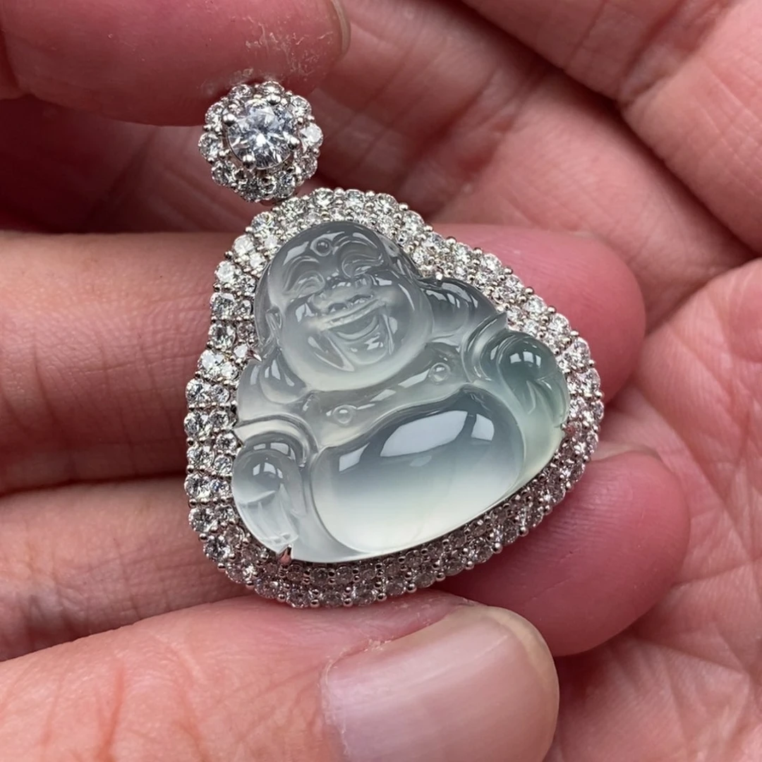 翡翠18K金镶嵌吊坠(不含链)佛公