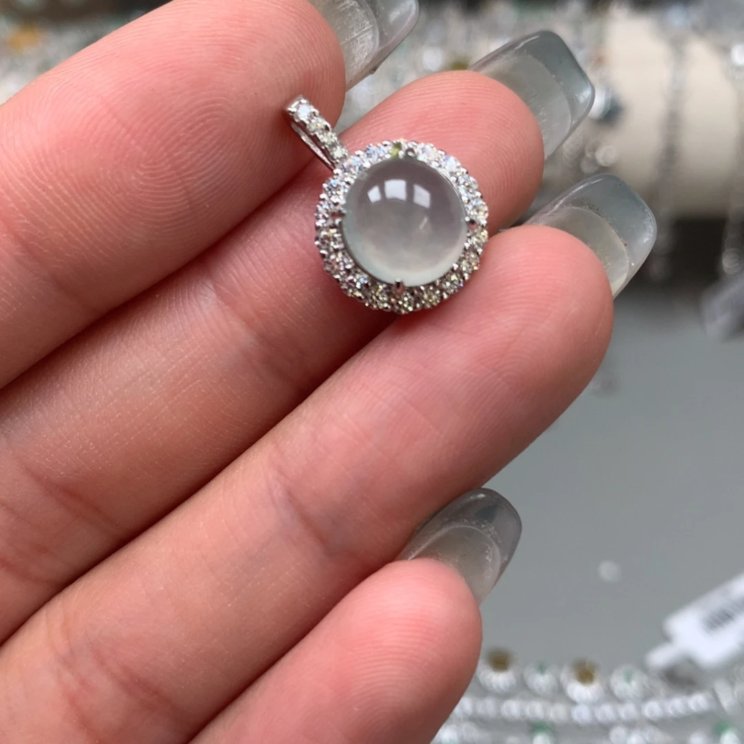 翡翠戒指银S925镶嵌吊坠