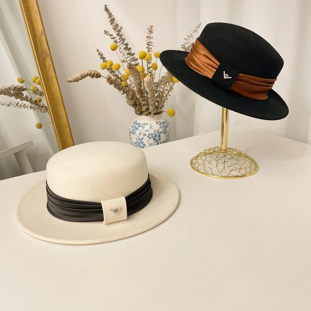 平顶100%羊毛女秋冬新款复古法式平沿帽子毛呢高级感时尚百搭礼帽