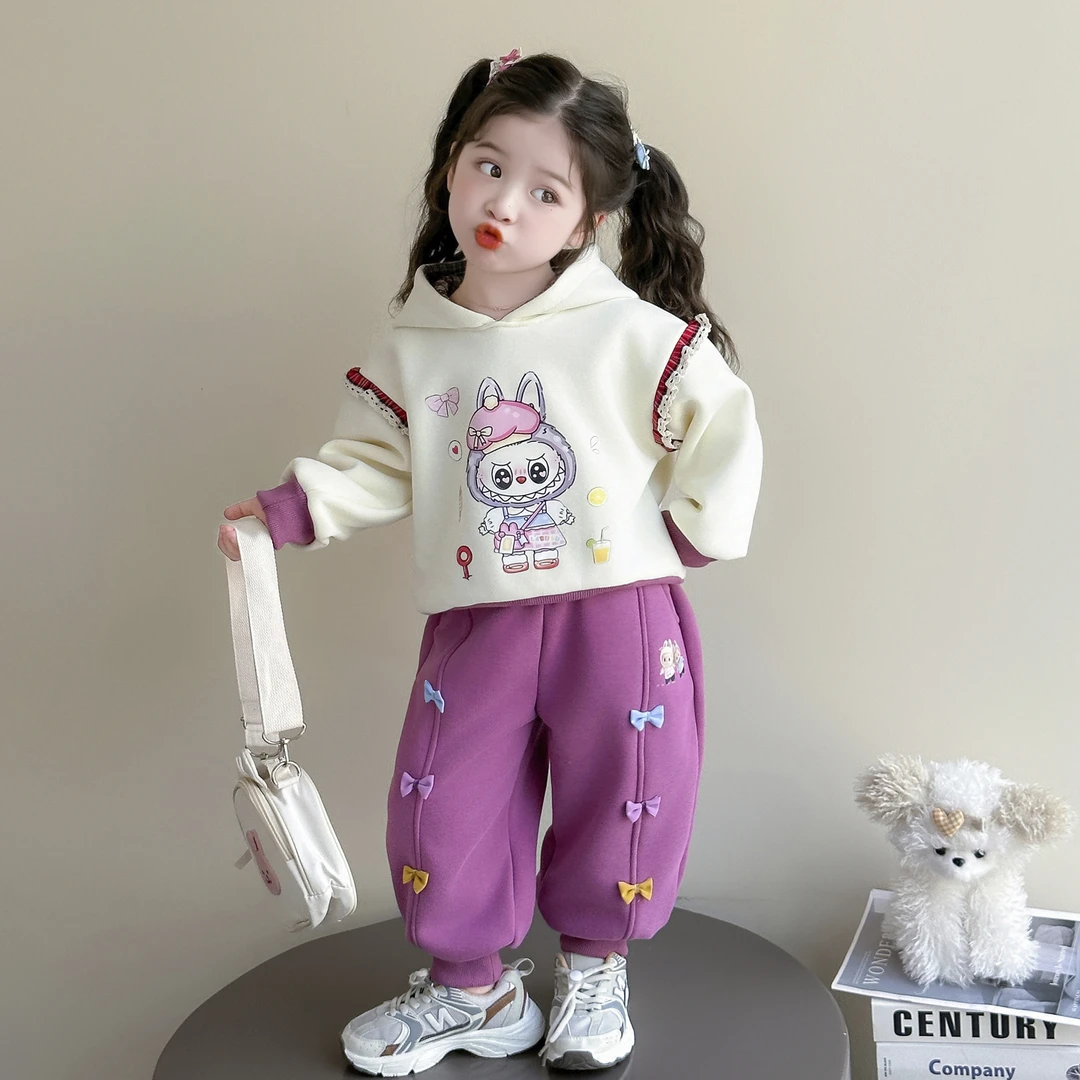 女童加绒套装2025新款儿童秋冬装潮款韩版女宝宝秋季加厚两件套潮