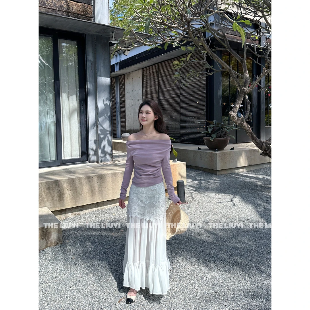 【LIUYI】白色恋人~春夏白蕾丝拼接半身长裙510118