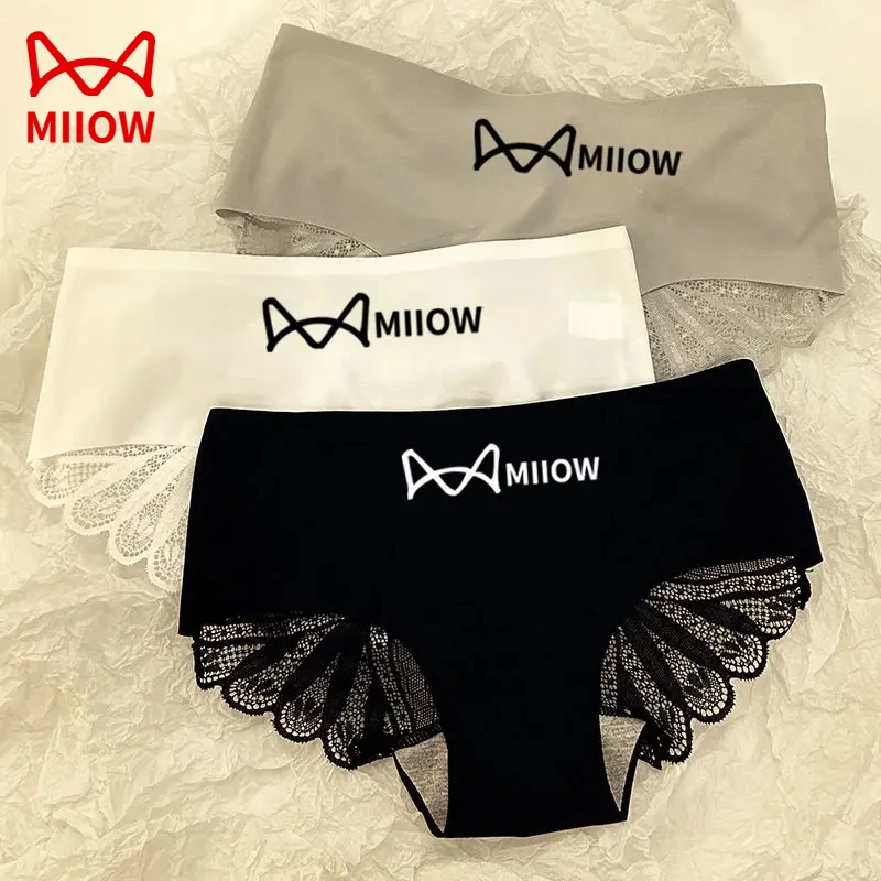 猫人蕾丝内裤女款纯棉100%全棉抗菌裆透气中腰无痕冰丝女士三角裤