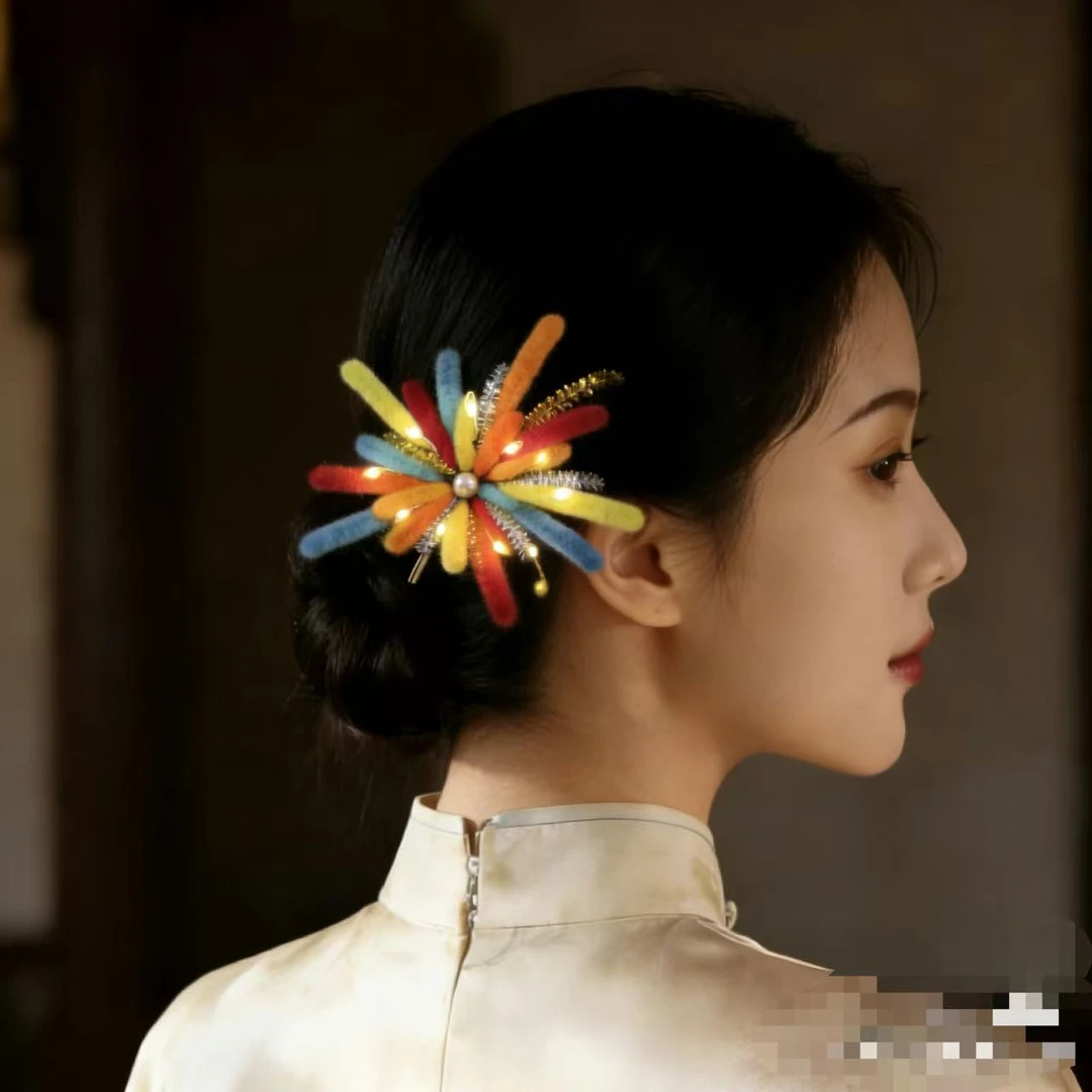 新款跨年氛围神奇扭扭棒烟花发夹 手工diy材料包发饰元旦出片神器