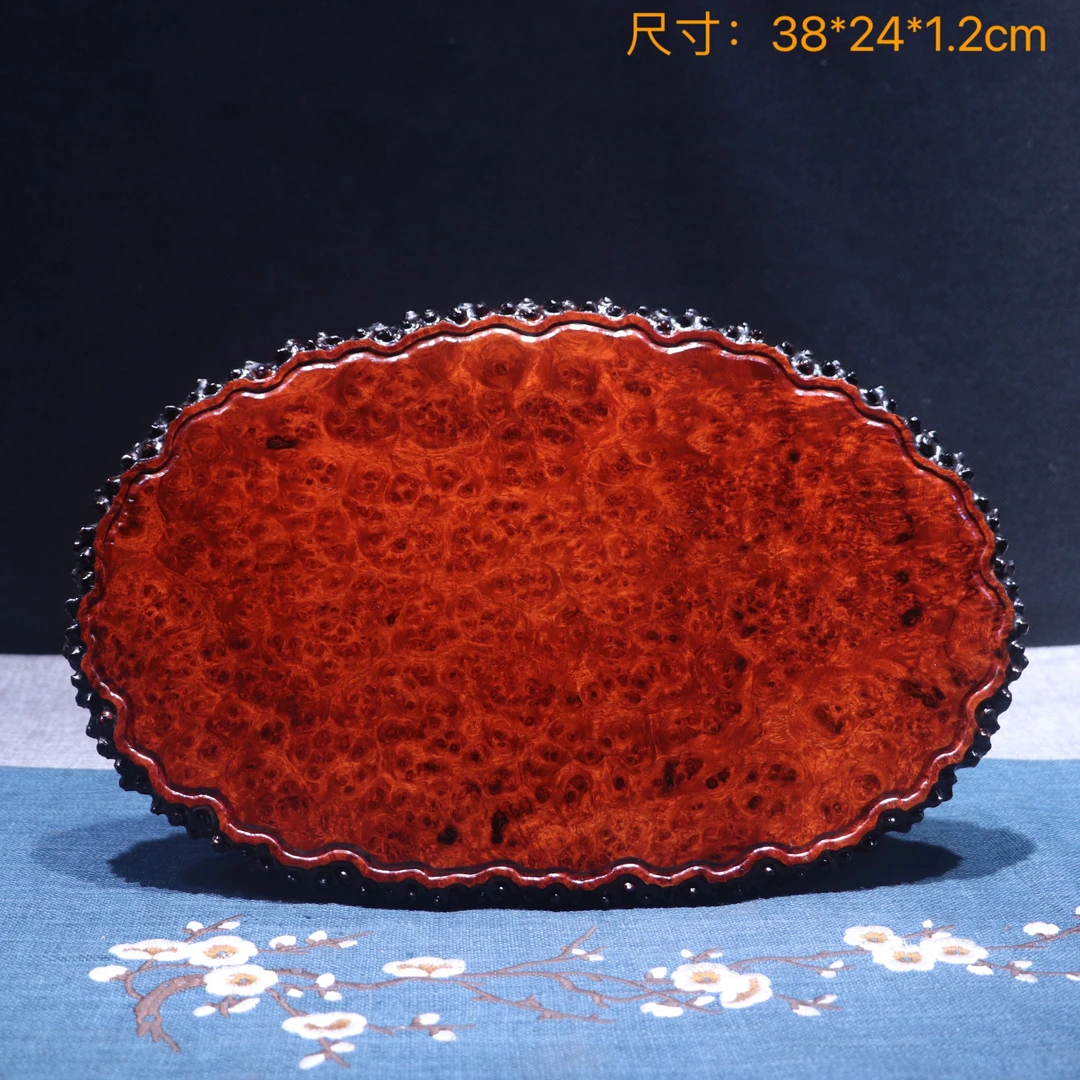 缅甸花梨干泡台茶盘瘿木瘤疤手工雕刻茶具茶道壶承杯垫托盘-550号