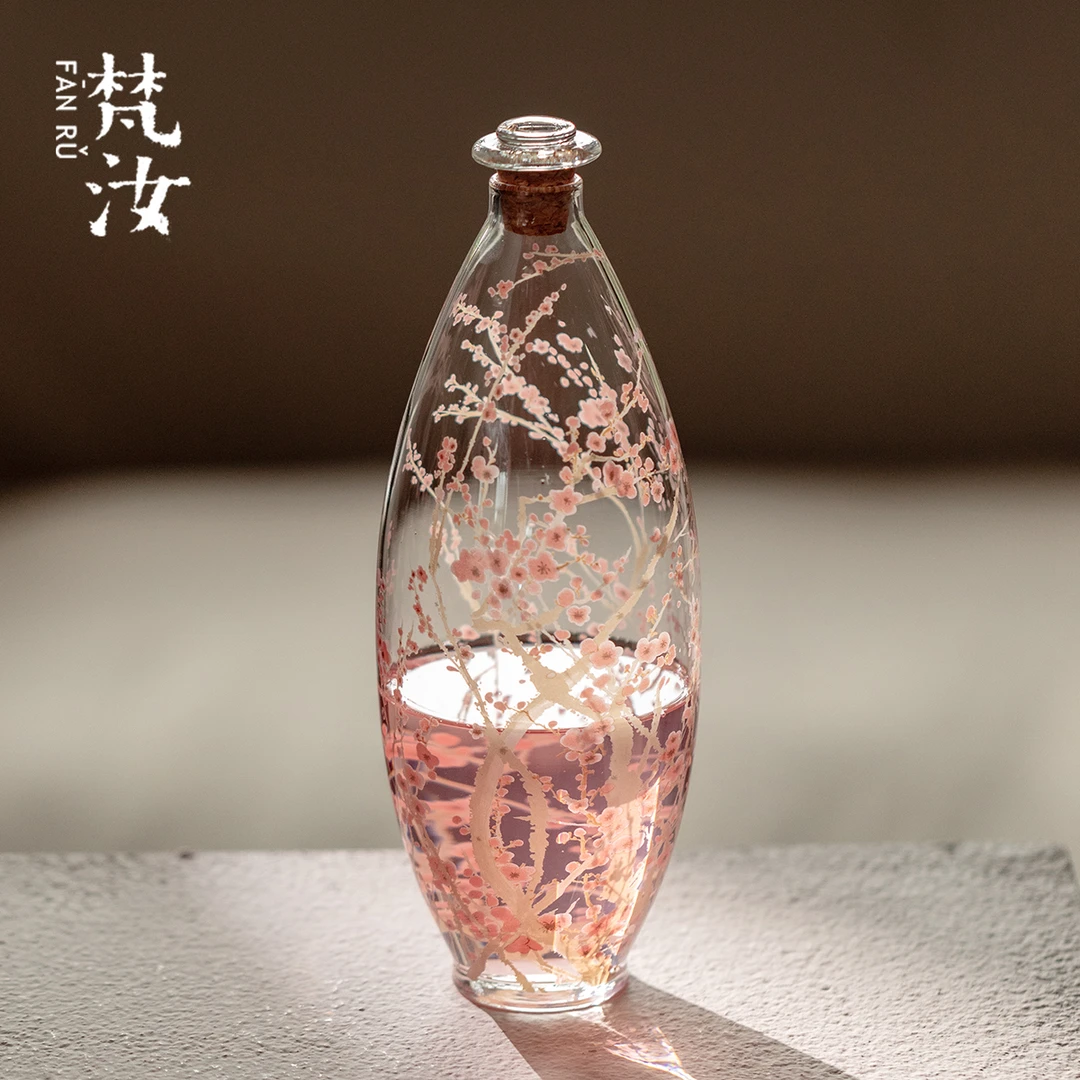 梵汝 粉彩梅暄玻璃密封酒瓶创意手工冷泡瓶多功能凝聚瓶酒瓶酒具