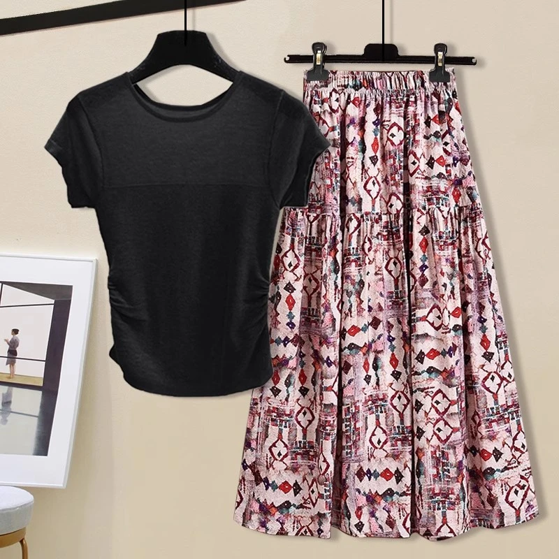夏季复古波西米亚穿搭纯欲微透设计感收腰上衣高腰半身裙两件套装
