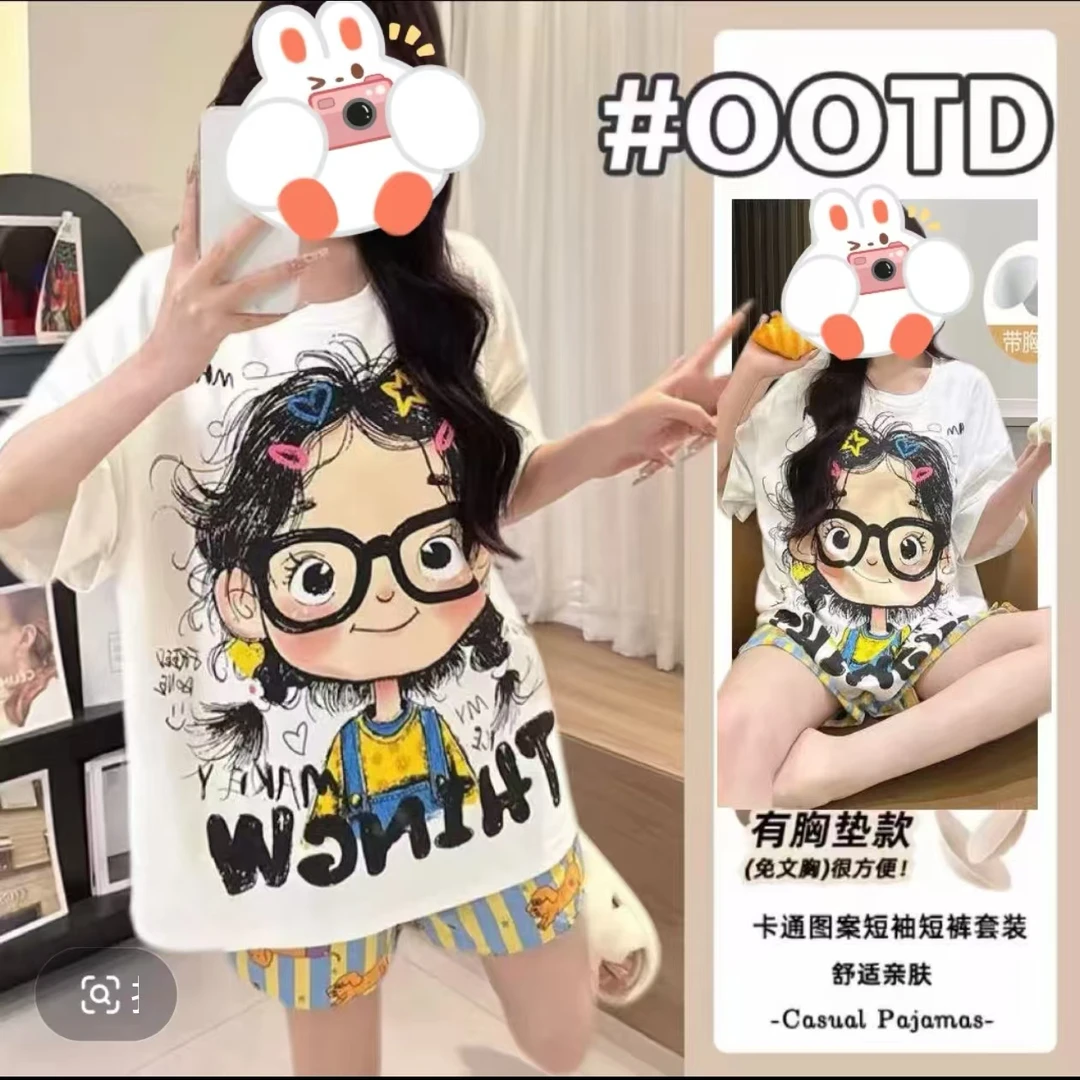【带胸垫】云朵棉夏季睡衣女2025爆款新款卡通外穿短袖短裤家居服01