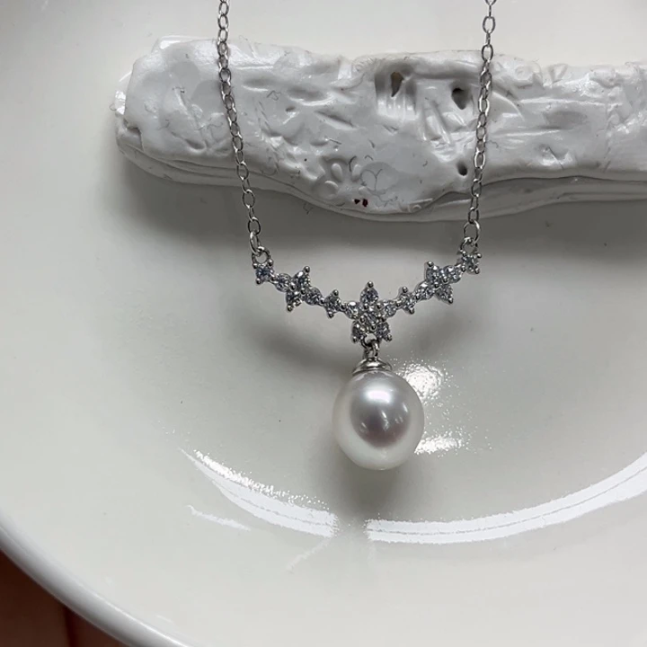 套链银S925镶嵌海水珍珠8-9mm30号