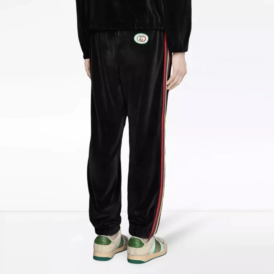 99新 GUCCI/古驰 5240/GUCCI 黑色logo刺绣侧边条纹运动长裤/XS码