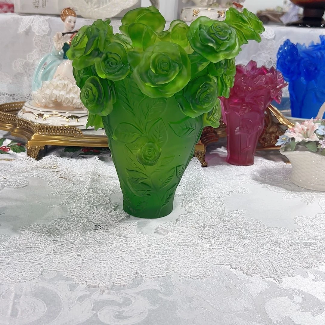 陶瓷QAA074祖母绿玫瑰花瓶
