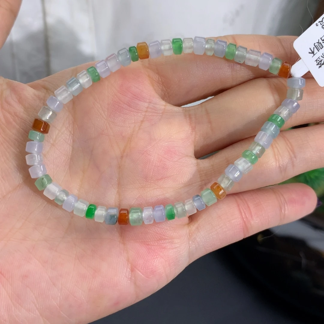 未镶嵌手链翡翠卡4.2冰胶桶珠多宝手串