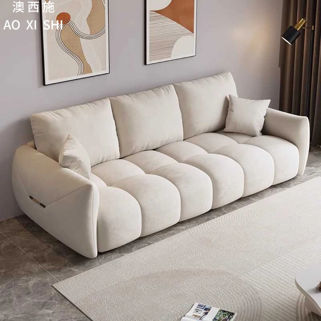 澳西施新款网红奶油风简约大小户型高级绒布公寓民宿直排沙发客厅