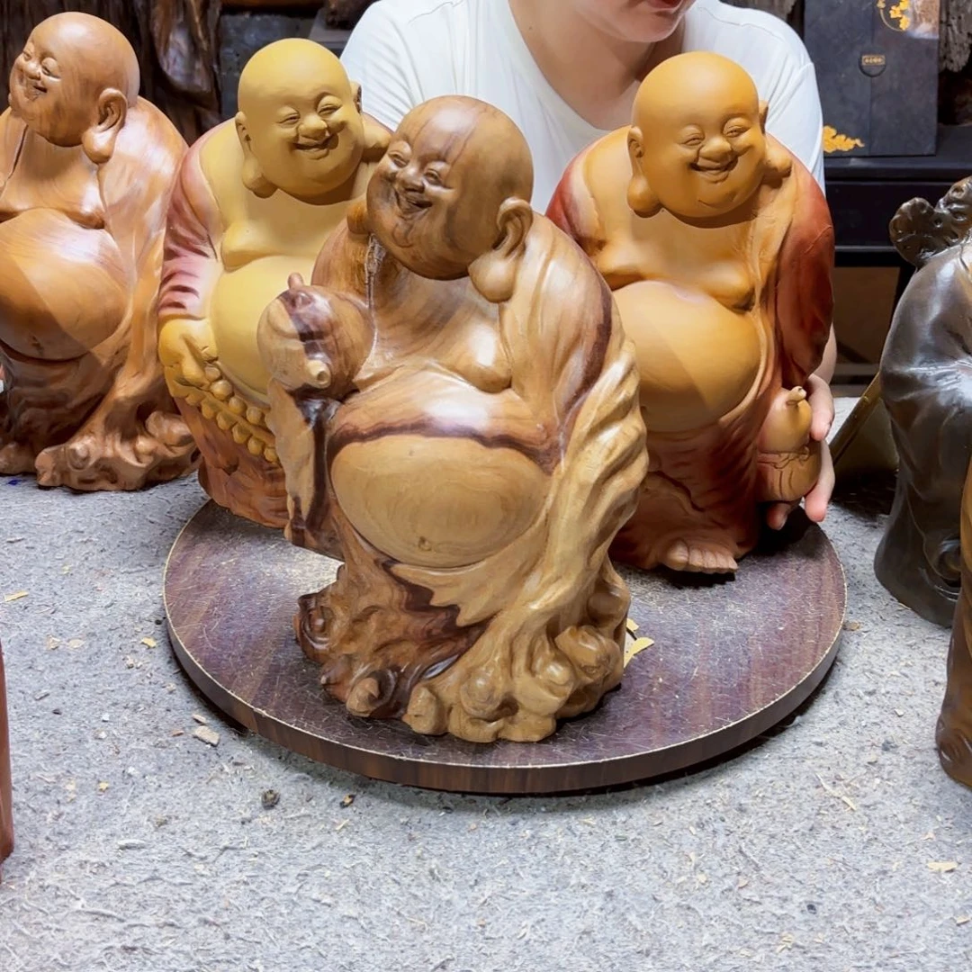 龙***队香樟木茶壶弥勒佛
