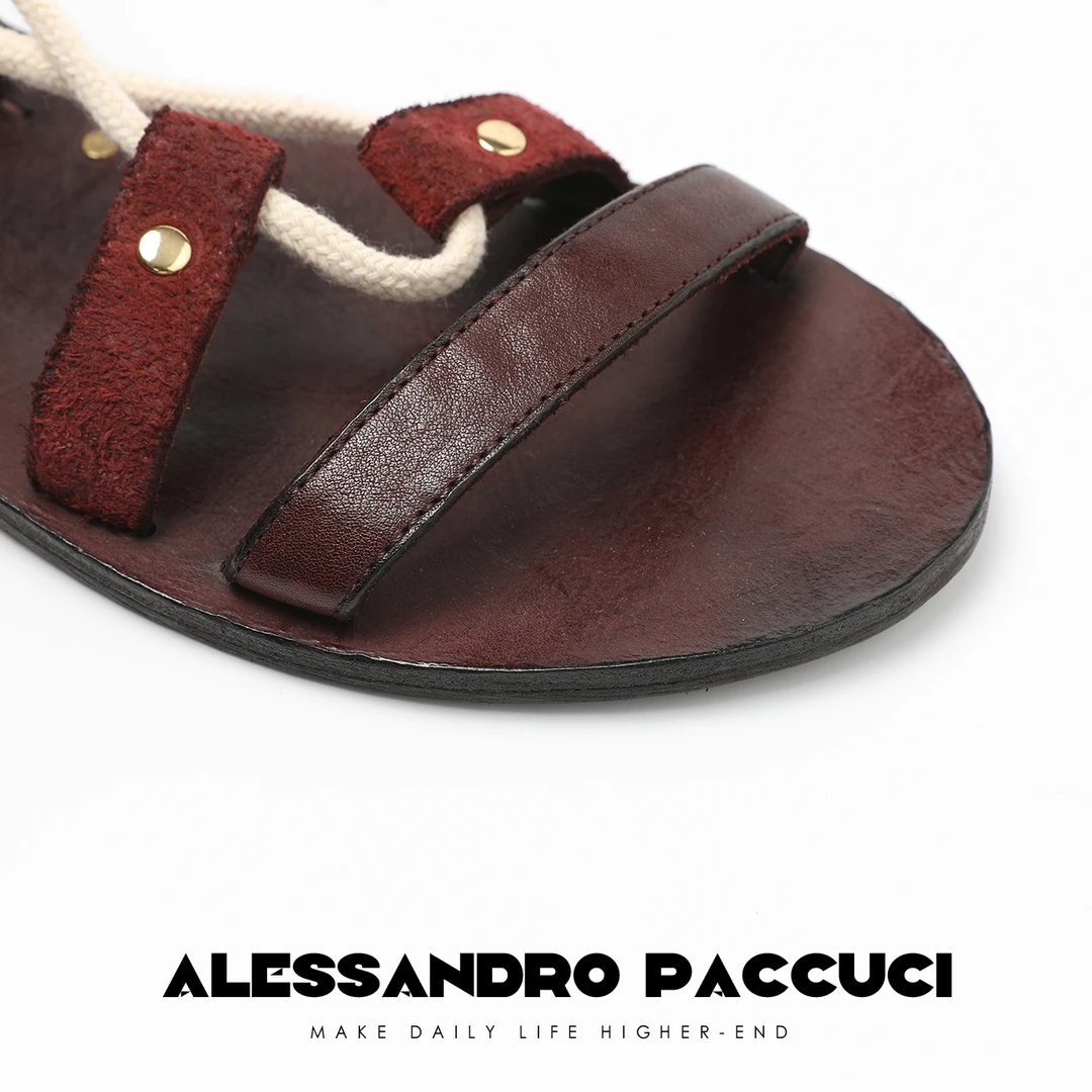 AP洛哥42068XQ 【密特拉】植鞣牛皮绑带罗马风平底时尚百搭凉鞋 夏