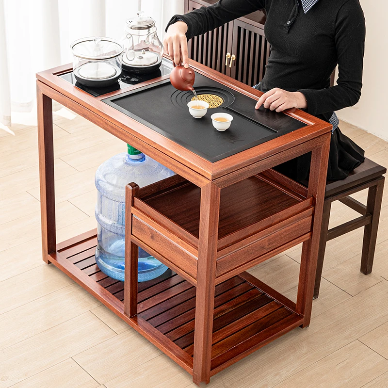 花梨实木移动茶水柜茶桌茶台烧水壶一体茶具套装家用简约中式茶车