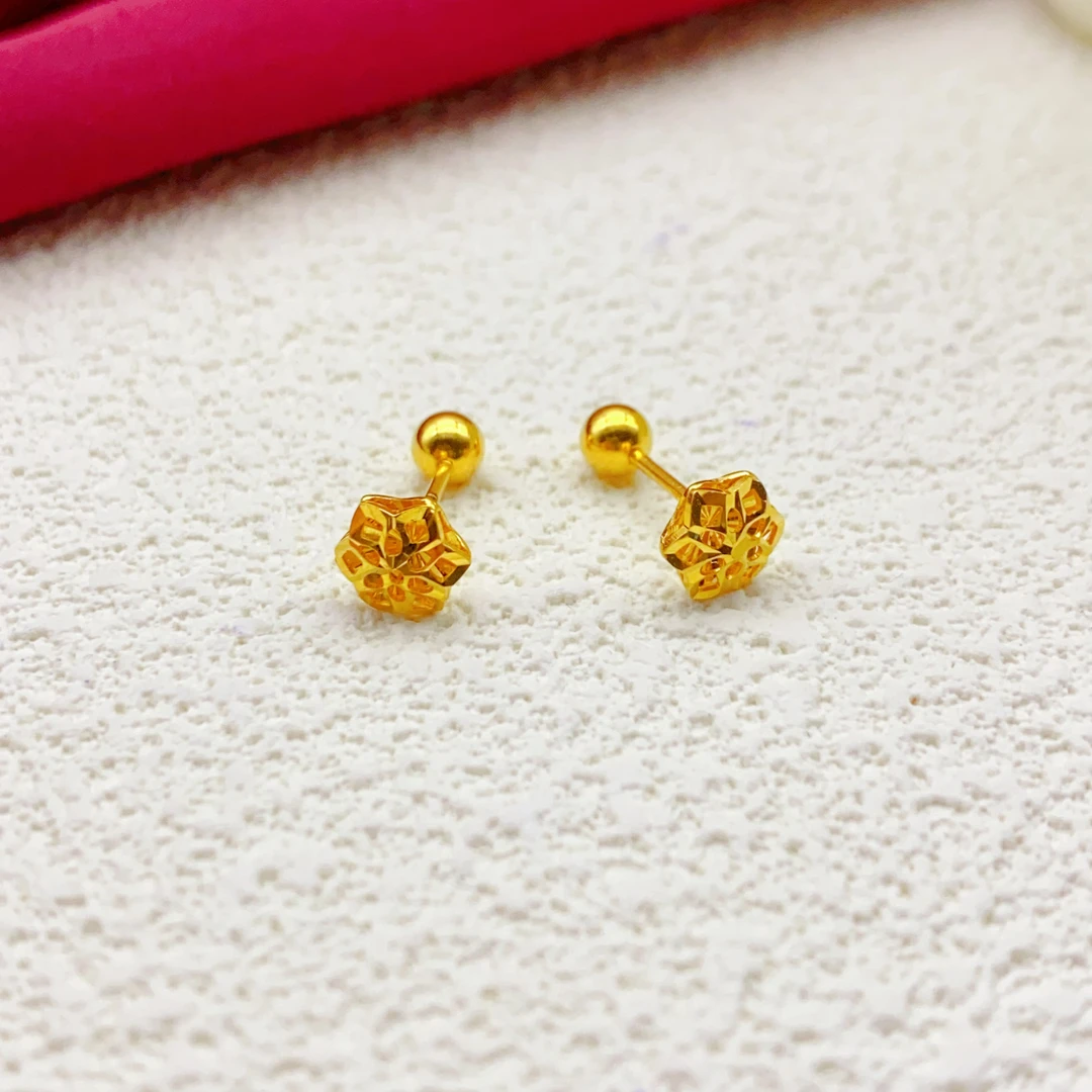 【木韵阁】足金999 5G黄金光珠螺丝雪花耳钉时尚百搭黄金 1.76