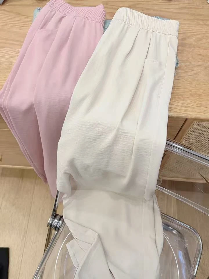 七言家 巨好穿！夏季米色慵懒舒适休闲直筒显瘦空调裤@