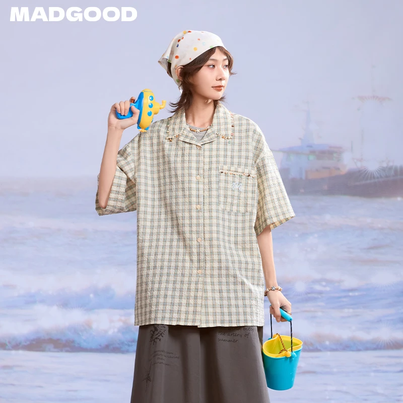 【年终宠粉破价】madegood马得工地日系花边短袖衬衫MDGDCS252219