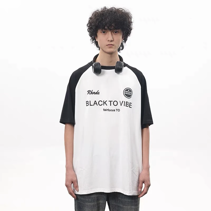 美式插肩撞色短袖t恤62306