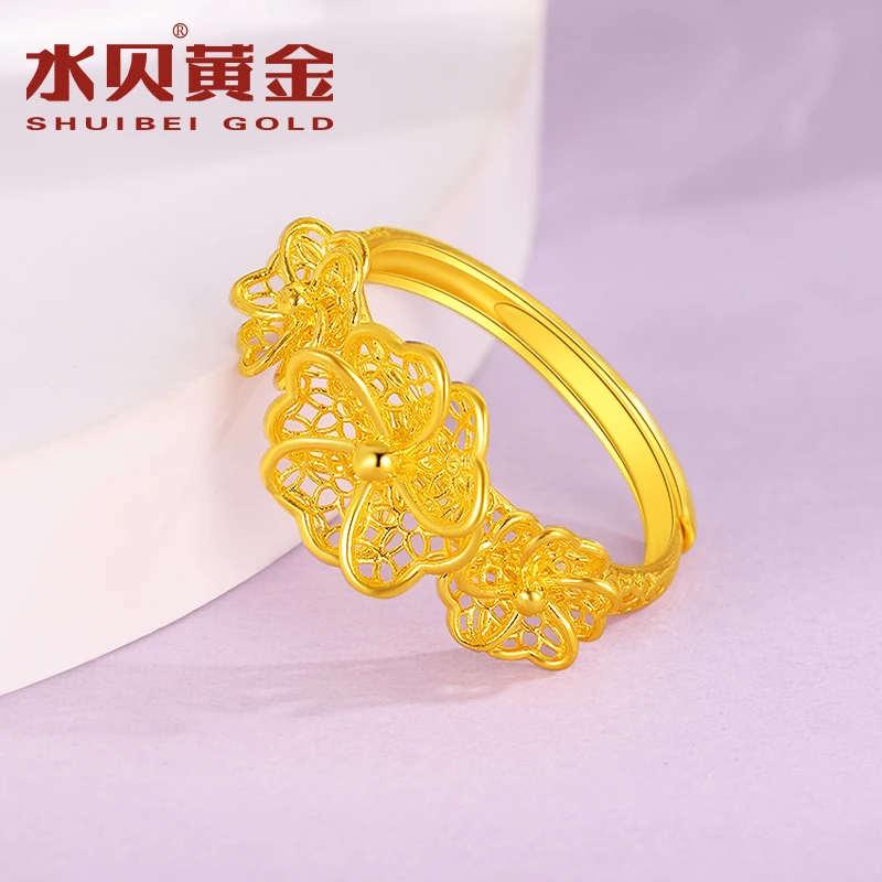 【水贝黄金】足金三花丝活口黄金戒指送老婆女友纪念节日礼物SHSJZ