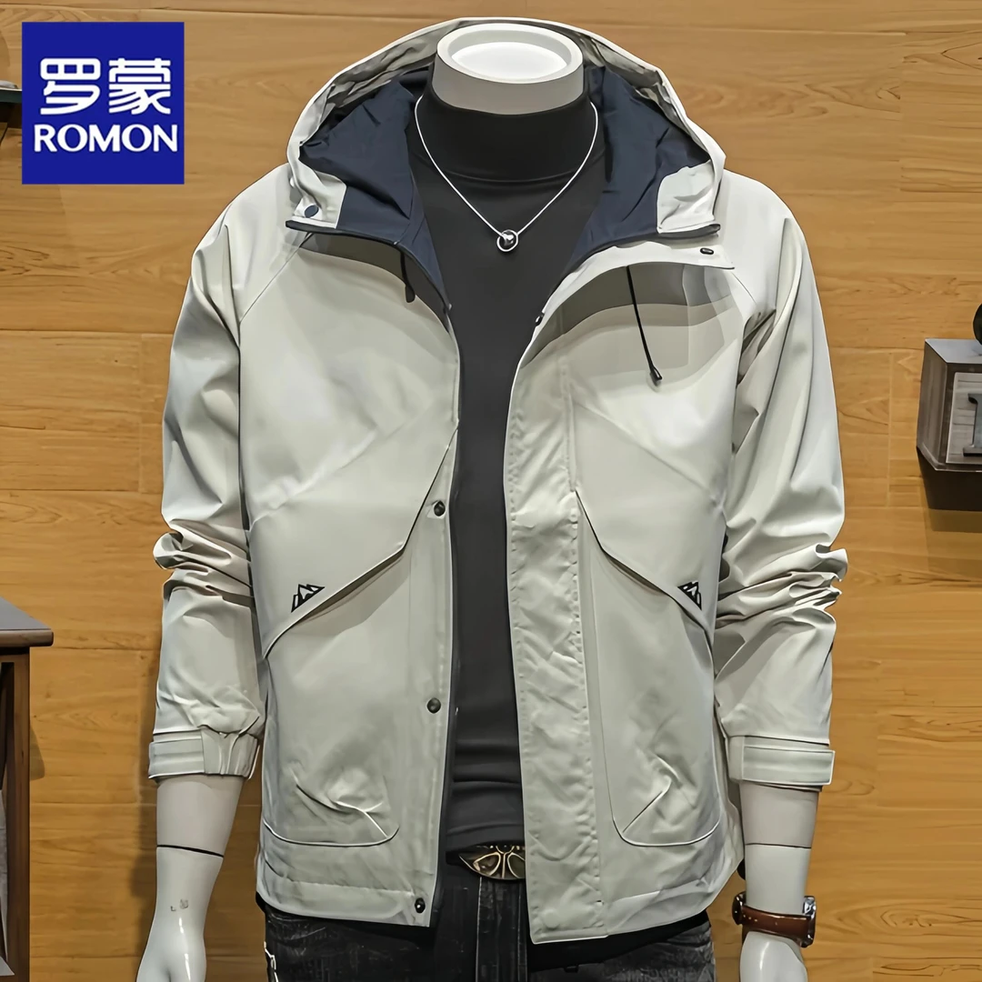 Romon/罗蒙连帽工装夹克外套男士休闲潮流2025春秋款时尚青年修身