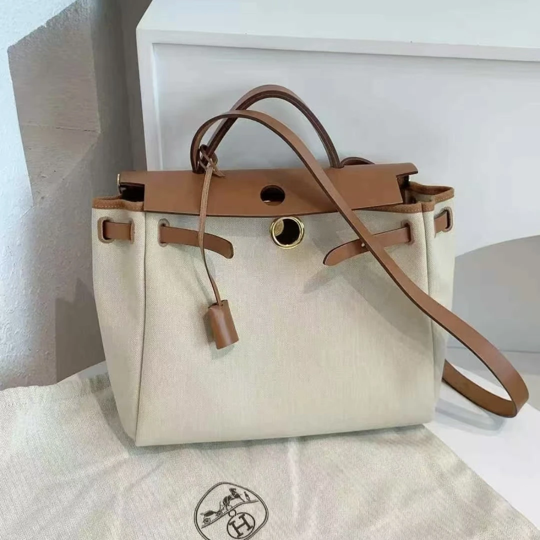 99新 Hermes/爱马仕 Herbag 水泥灰浅黄褐色 Z刻 斜挎包
