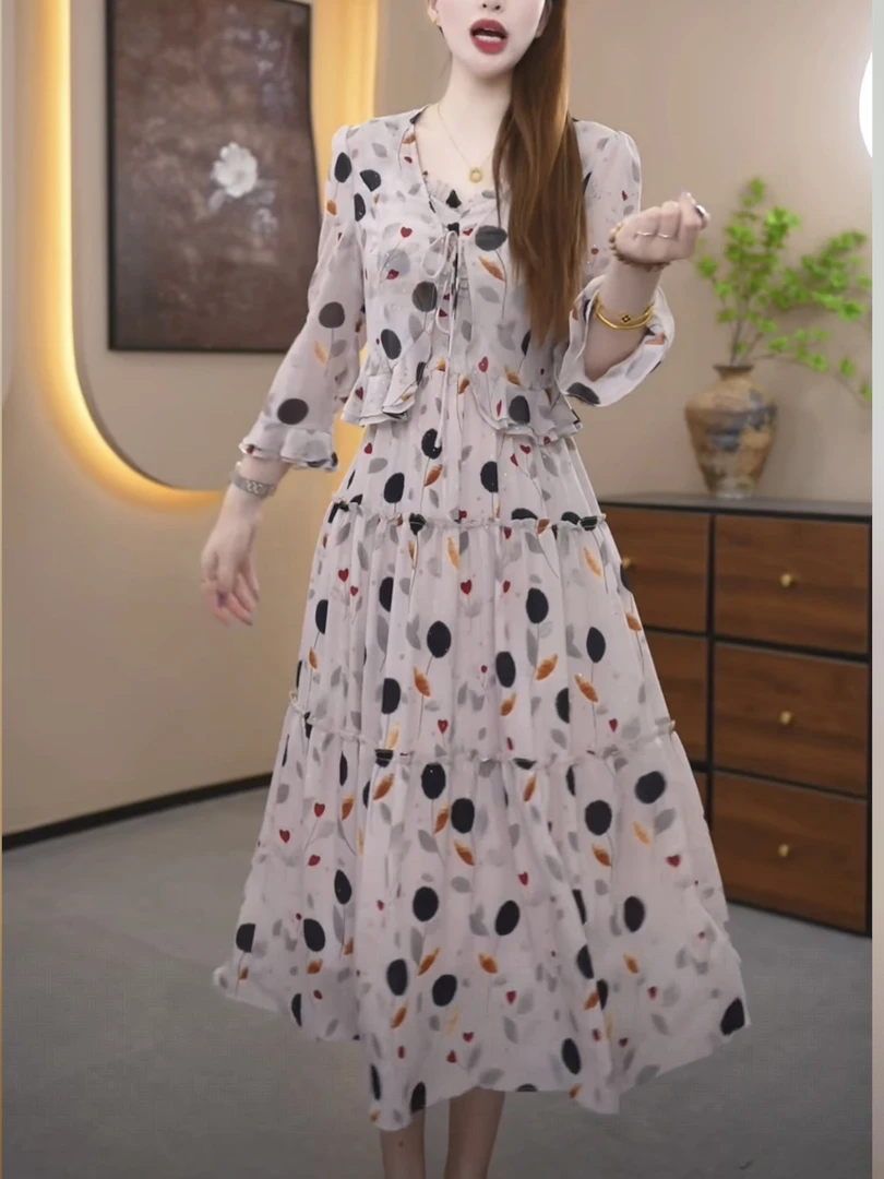 【外衫+吊带裙】2025时尚秋季气质洋气时尚显瘦复古修身两件套裙