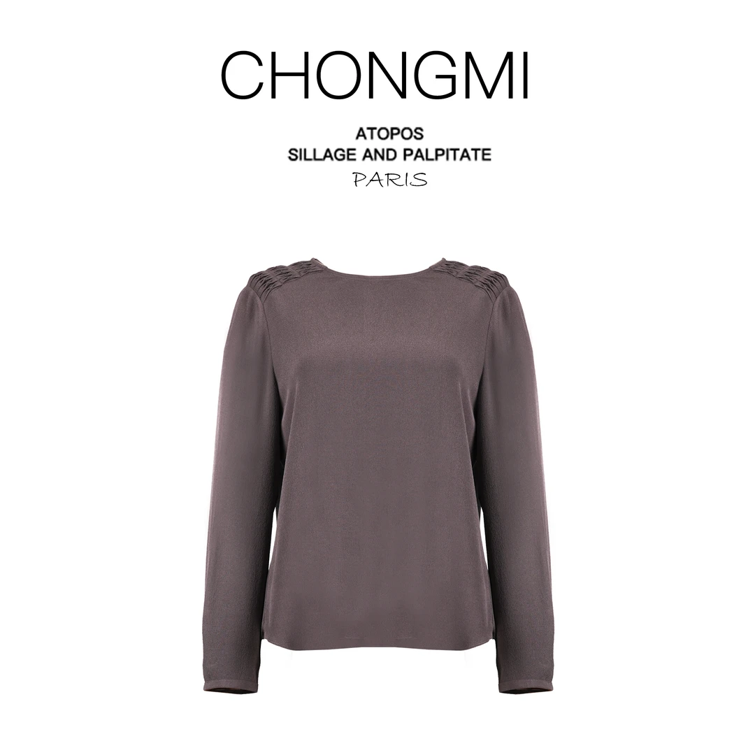 鬼绉真丝加仑紫衬衫女2026春季新款圆领休闲长袖衬衣 S250717639