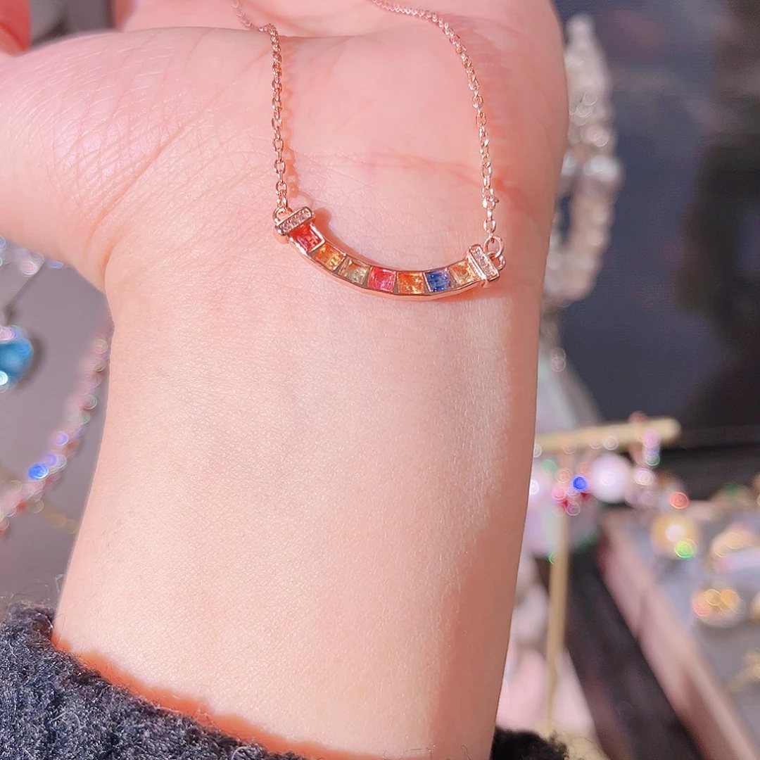 彩色蓝宝石颈饰银S925镶嵌