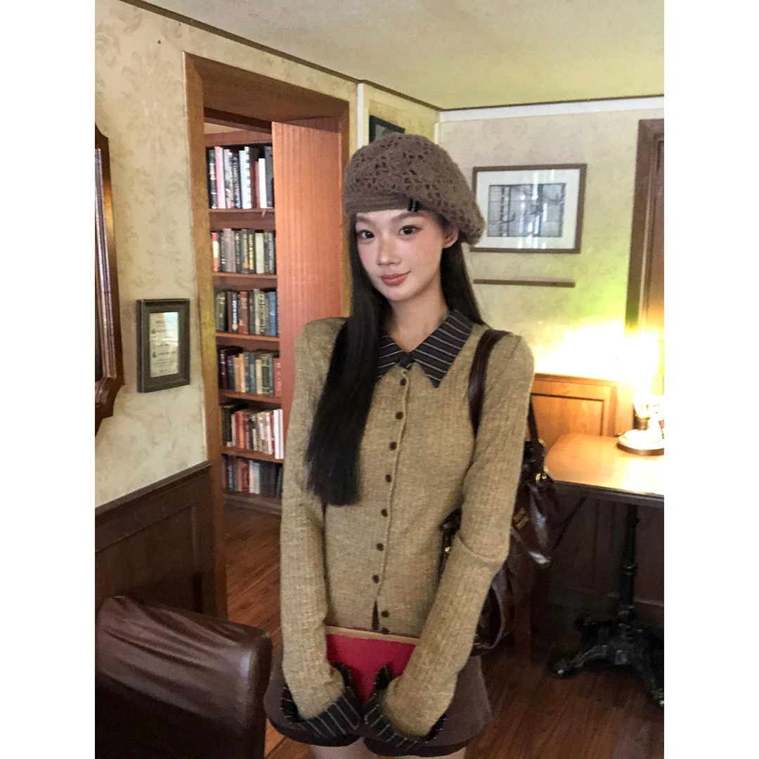 【小夜曲】冬季麻花撞色假两件polo领休闲T恤254H4194