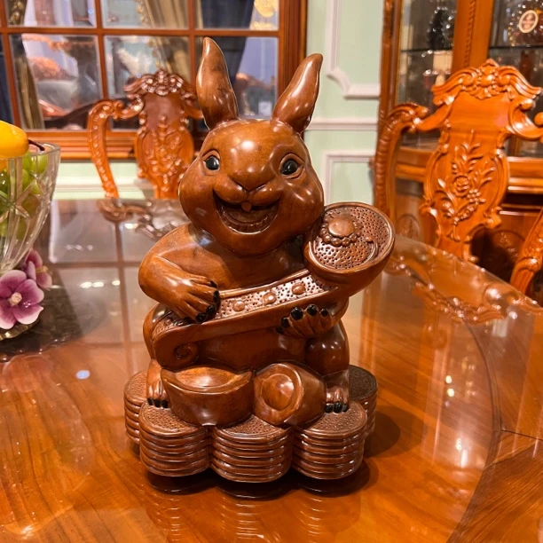 KL-印尼雨木纯手工雕刻生肖兔工艺品