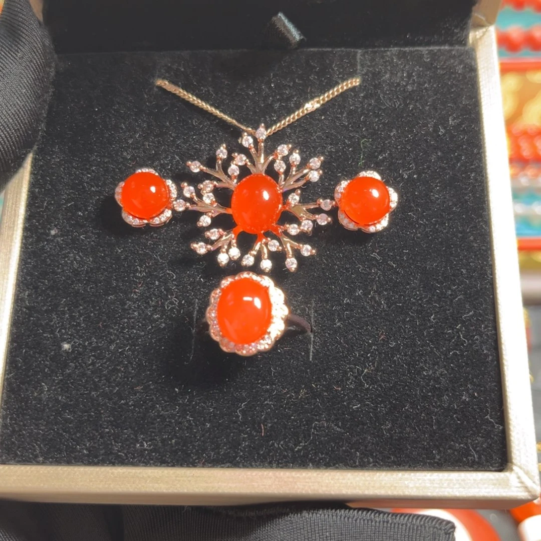 南红玛瑙银S925镶嵌手串