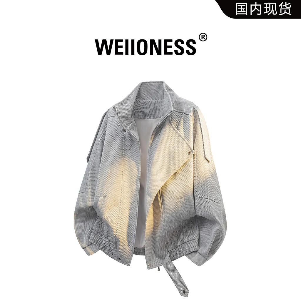 WEIIONESS阔形双层领机车夹克男款春秋季结构设计感痞帅正肩外套