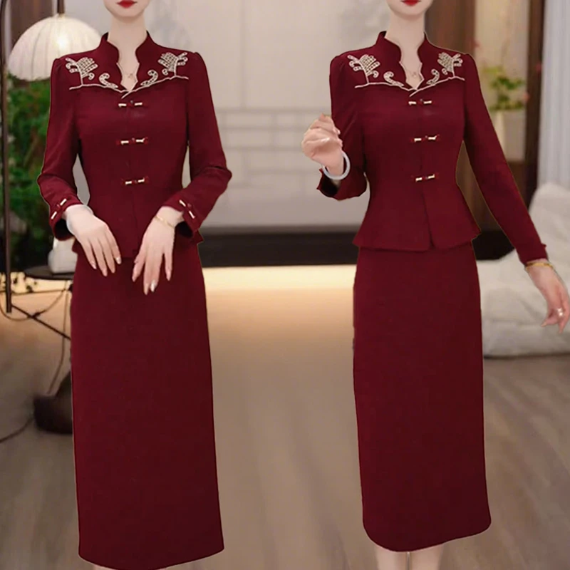 高级新中式礼服套装2025秋季新款显瘦国风喜婆婆上衣半身裙两件套