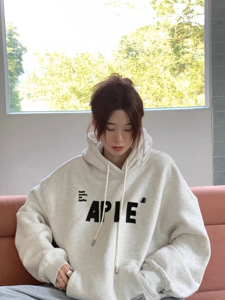 卫衣美式oversize连帽春秋新款薄款加绒套头上衣外套女女生