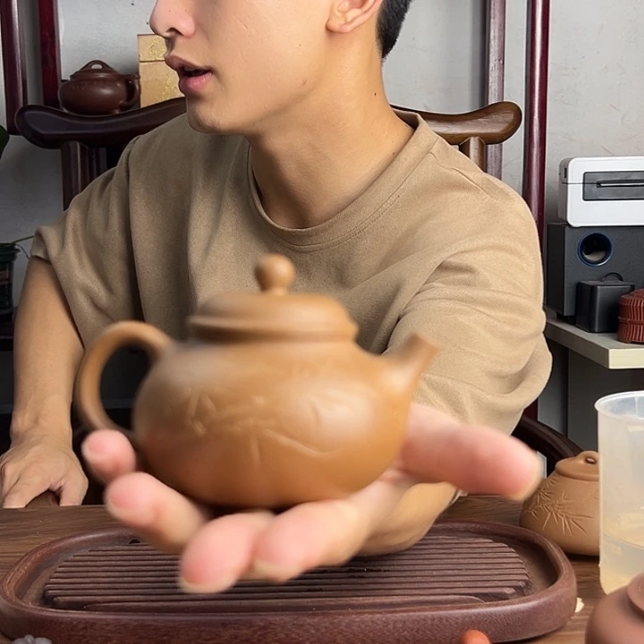 茶壶紫砂原矿段泥刻绘容天紫砂壶