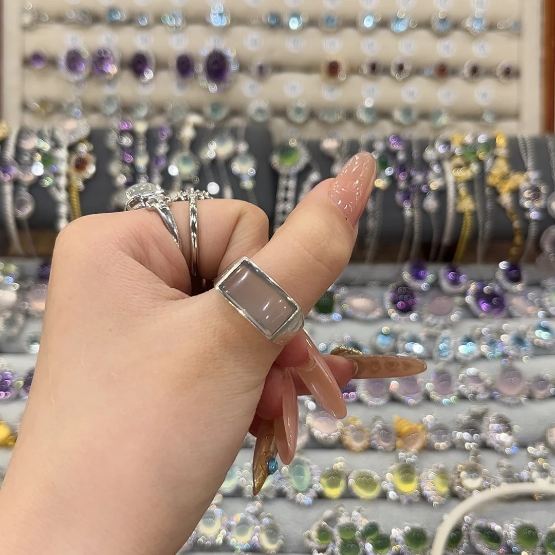 蛇纹石玉银S925镶嵌女款江****?戒指