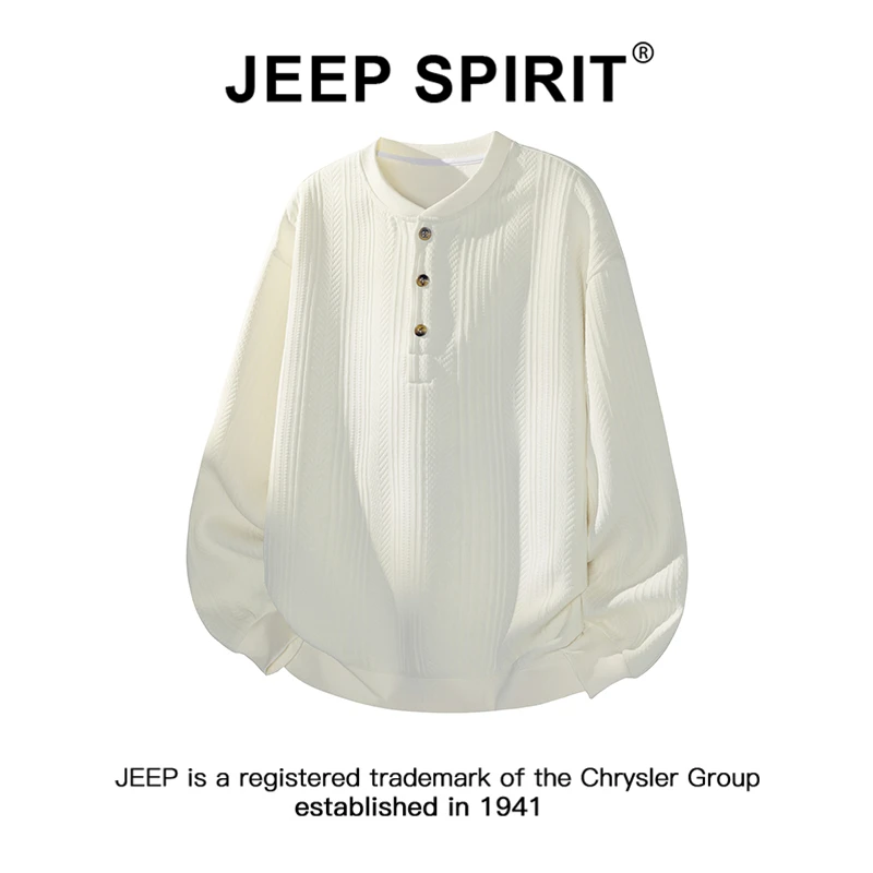 JEEPSPIRIT吉普亨利领提花卫衣男春秋季新款简约休闲宽松长袖上衣